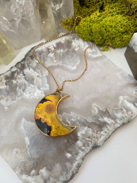 Bumblebee Jasper Crescent Moon Necklace