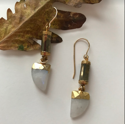 Moonstone and Pyrite Earrings